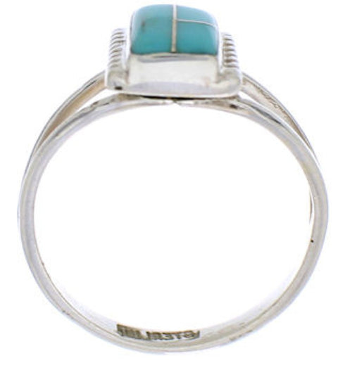 Sterling Silver Turquoise Inlay Ring Size 4-1/2 EX43048